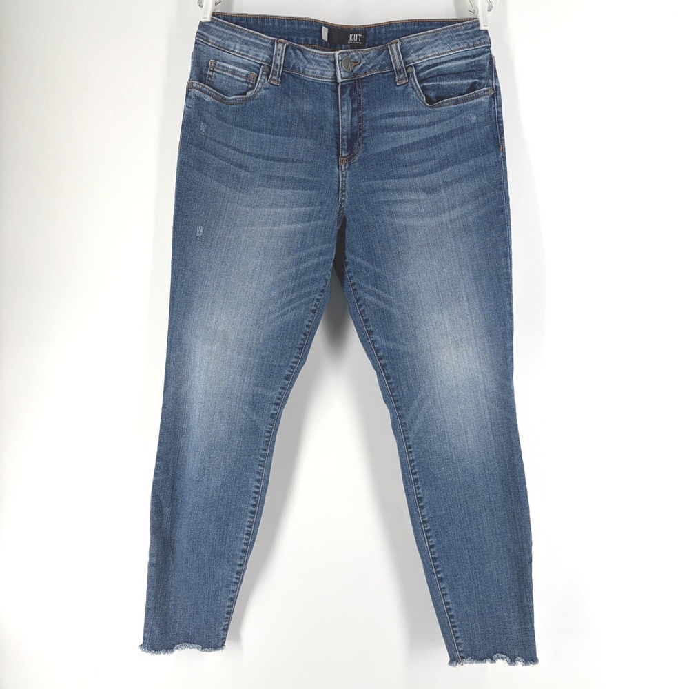 KUT from the Kloth Jeans Size 14 Connie Ankle Skinny Blue Distressed Raw Hem